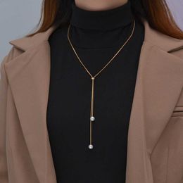 Japanese and Korean Style Pearl Pendant Alloy Y-shaped Adjustable Necklace Suitable for Women Girls Commuting Vacationing Parties Gatherings