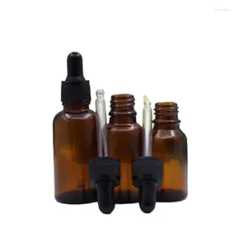 Storage Bottles 15pcs 5ml 10ml 20ml 30ml 50ml 100ml Brown Glass Bottle Cosmetic Refillable Empty Essence Essential Oil Dropper Vials