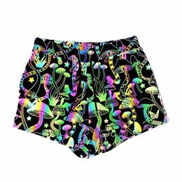 men Summer Shorts 2021 Jogger Reflective Safety Trouser Mushroom Print Drawstring Elastic Waist Cycling Gym Shorts with Pockets 27Bk#