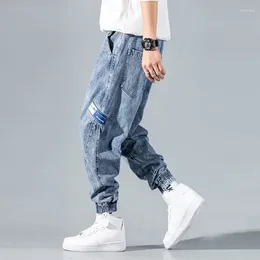 Men's Jeans Trousers Cargo Light Blue Man Cowboy Pants Cropped Summer 2024 Fashion Soft Korean Autumn In Denim Baggy Trend