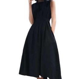 NEW Summer Designer Sleeveless Tank Slim Waist Classic Black White Mid Calf Long Beach Dresses Vintage Casual Holiday Dress 2024