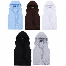 2023 Summer Mens Hoodie Coat Vest Fi Couple Sleevel Waistcoat Casual Hood Jacket for Men j8Xk#