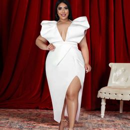 Slim Fit Sexy Deep V Backless High Waisted Oversized Women's White Banquet Dress 278089