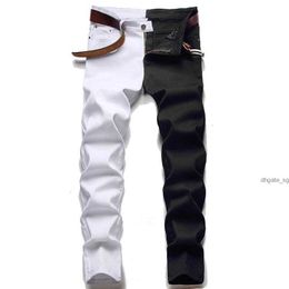 Mens Jeans Male American Styles Fashion Stitching Slim Two-color White And Black Trend Stretch Trousers Denim Pants