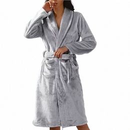 men's Robe Fleece Thicken Bathrobe Women's Flannel Veet Autumn Coral Sleepwear Gown Couple Winter Night Warm Plus v2Wv#