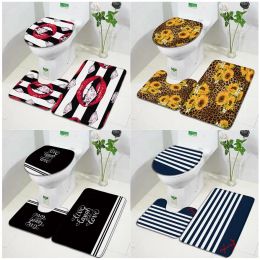 Mats Flower Striped Bath Mat Set Creative Sunflower Leopard Anchor Red Lips Modern Bathroom Decor Door Rug NonSlip Toilet Cover Mats