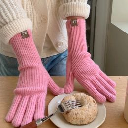 Knitting Pink Extended Gloves Popular Knitted Open Fingers with Wool Winter Glove Female Korean Winter Warm Riding