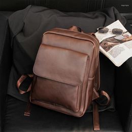 Backpack Retro Casual Computer Korean Version Of Fashion Crazy Horse PU Travel Bag Men's Luxury SSS Express