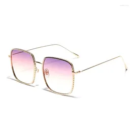 Sunglasses European American Style Women Square Shape Alloy Frame Women's Glasses Gradient Color Lenses Female Sunglass