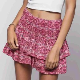 Sexy Skirt Skirts Womens summer Bohemian floral print mini leather pleated edge print retro womens clothing 24326