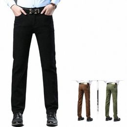 men Fi Comfort Casual Straight Cylinder Stretch Denim Pants Male Brand Trousers New Mens Clothing Slim Mid High Waist Jeans w29z#