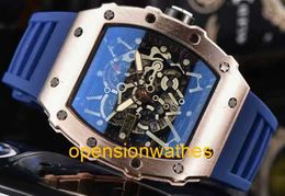 Swiss Watches Richardmills Sports Mechanical Wristwatches Richardmills Rose Gold Metal and Blue Rubber Watch Band WRHB