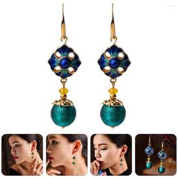 Backs Earrings 2pcs Chinese Ear Drops Elegant Women Girl Cloisonne Decoration