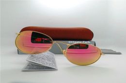 Top Quality Glass Lens classic Men Women Sunglasses UV400 Metal Frame Pilots Eyewear 51MM Round Vintage Mirror Eyeglass With Brown4838962