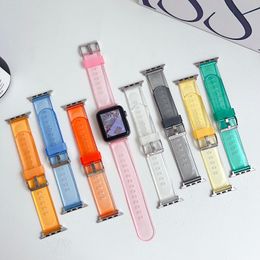 Resin Transparent Colourful Strap Apple Watch Band 45mm 41mm 42mm Series 7/6/5/4/3/2/1/SE Women Men with Stainless Steel Buckle iWatch Replacement Wristband Bracelet