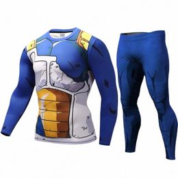 vege 3D Printed Pattern Suits Compri shirt Men Sweat pants Skinny Legging tights Trousers Male Goku Costume Lg t-shirts X71i#