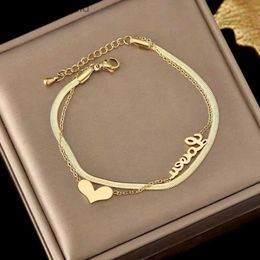 Anklets Fashionable and simple double-layer love rhinestone bracelet suitable for women handcrafted adjustable link bracelet beach Jewellery braceletC24326