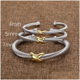 Bangle Designer Fashion Jewellery Twisted X Bracelet Gold Charm Sliver 925 Sterling Sier Bracelets Braided Cross Diamond Zircon Luxury B Otsgz