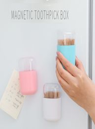 Wall Mount Toothpick Storage Box Case with Lid Magnetic Toothpick Holder Plastic Container Space Saving Toothpick Dispenser Organi8534155