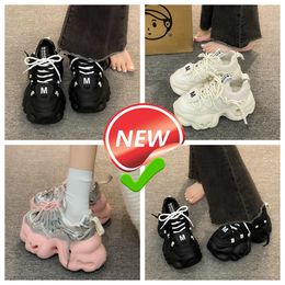 Dad's Shoes Women Show Feet Small Early Spring New Casual Sports Cake Shoes GAI increase high Thick soled black high port style cool Autumn Leather pink Silver size 35-40