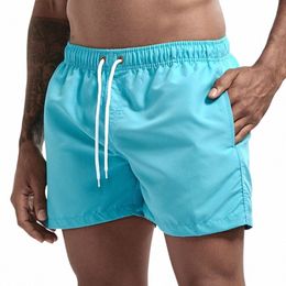 men's Summer Swimming Shorts Fi Solid Pocket Shorts Fitn Quick Dry Swimwear Beach Running Breechcloth Bottoms S3CD#