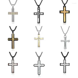 Pendant Necklaces 2024 Stainless Steel Cross Necklace For Men Boyfriend Charm Link Chain Male Punk Hip-hop Jewellery Drop