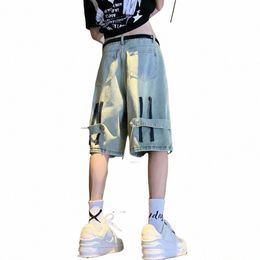 American Retro Zipper Pantaloni a cinque punti High Street High-hop Summer Secti Secti Old Straight Y2K Wed Denim Shorts K30D#