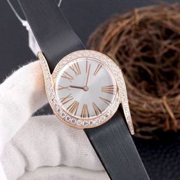 New Fashion Diamond Watch Simple Women's Watch Imported Leather Imported Japanese Quartz Movement Sapphire Glass Diameter 33m223x