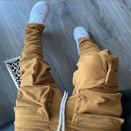 Fall Winter Streetwear Mens Cargo Pants Pockets Sweat Casual Trousers Jogging Sweatpants 240314