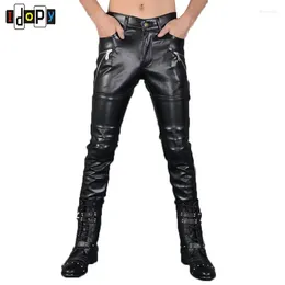 Men's Pants Idopy Skinny Faux Leather Trousers Personlity Motorcycle Black Slim Fit Biker Pu Size 27-36 For Men