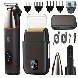 Clipper Shaver Kit Men - Professional Barber Clippers Hine, Body Ear Nose Trimmer, Electric Cutting Grooming Tool for Beard Hair with Adjustable Limit Comb and