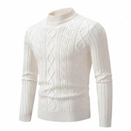4 Styles!2023 Men's Winter Sweaters Solid Jacquard O-Neck Knitted Sweater Warm Slim High Quality Pullover 41LZ#