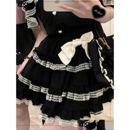 Skirts Japanese Kawaii Mini Cake Skirt Womens Black Casual Elegant Lolita Y High Waist Lace Y2K Aesthetic Sweet Gothic Faldas Drop Del Otizc