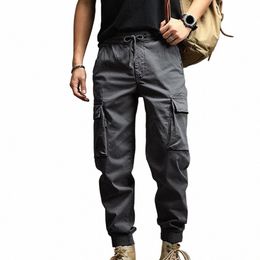 men Solid Color Pants Men's Cargo Pants with Ankle-banded Design Multiple Pockets Elastic Waist for Comfortable Stylish Casual p7G3#
