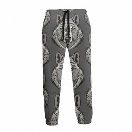 wolf Sweatpants Sport Polyester Joggers Cheap Vintage Men Casual Pants D0aY#