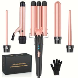 Muti-functional Iron, 5-in-1 Curling Wand Set 3 Barrel Crimper, Instant Up Curler with 5 Interchangeable Ceramic Barrels, Adjustable Temp & Heat Protective