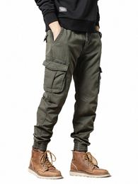 2022 New Multi-Pockets Winter Cargo Pants Men Fleece Liner Thick Warm Slim Fit Joggers Streetwear Casual Cott Thermal Trousers J7Up#