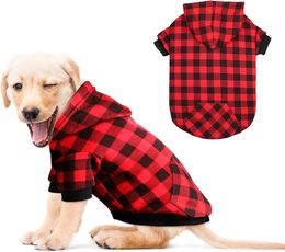 BEINWFYIY Red Plaid Dog Hoodie Sweater for Dogs Pet Clothes with Hat and Pocket