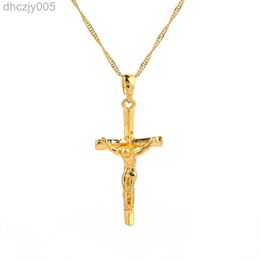Jesus Cross Pendant Necklace Fashion Crucifix 24k Jewellery for Women Men Religious Russia Greece LIEC YCBD