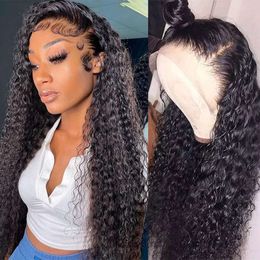 13x4 Front Pre Plucked 180% Density Brazilian Wet and Wavy for Black Women Glueless Curly Lace Frontal Wigs Human Hair Natural Colour (22 Inch)