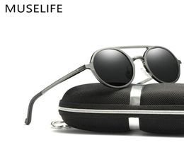 MUSELIFE brand aluminum polarized sunglasses sunglasses men039s round driving punk glasses shadow Oculus masculino Y29220229