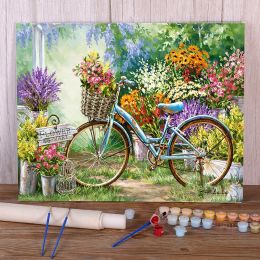 Number Flower Bicycle Painting By Numbers Complete Kit Acrylic Paints 40*50 Painting On Canvas Home Decoration Crafts For Wholesale