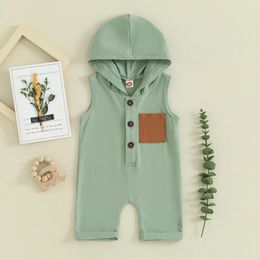 Clothing Sets Born Infant Baby Boy Summer Clothes Solid Sleeveless Romper Hoodie Jumpsuit Button Down Bodysuit Casual Outfit