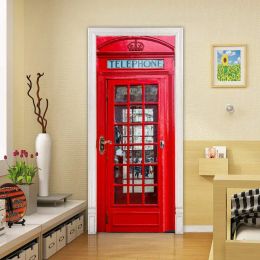 Stickers London Red Telephone Door Sticker 3D Paris Modern Art Design Wallpaper PVC Sticker for Room Decorative Removable Freezer Posters