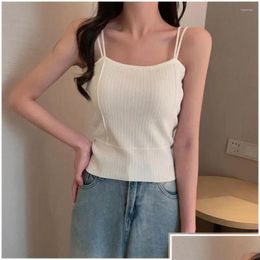 Womens Blouses Shirts Ladies Tank Tops Low Collar Sleeveless Ribbed Knitted Vest Solid Colour Double Sling Women Y Camisole Club Wear D Ot4X7