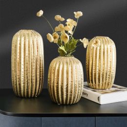 Vases Modern Golden Light Luxury Ceramic Vase Decoration Living Room Flowers Dried Flower Vase Table TV Cabinet Set Vase Home Decor