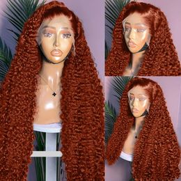 250% Curly Ginger Orange 13x6 HD Lace Front Human Hair Wigs Deep Wave 30 Inch Coloured 13x4 Lace Frontal Wig Brazilian for Women
