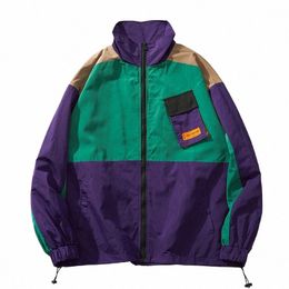 hip Hop Streetwear Jacket WindBreaker Retro Color Block Patchwork Track Jacket Coat Men Harajuku Cott Loose Jacket 2023 r9UD#