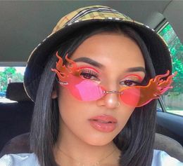 Flame Sunglasses Women Rimless Cat Eye Sunglass Wide Side Vintage Woman Sunglasses 2020 Red Sun Glasses Men1118455