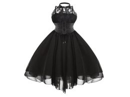 Plus Size Dresses Gothic Lolita Vintage Women Dress Retro Sleeveless Hollow Out LaceUp Corset Black Goth Punk Steampunk Victorian1435400